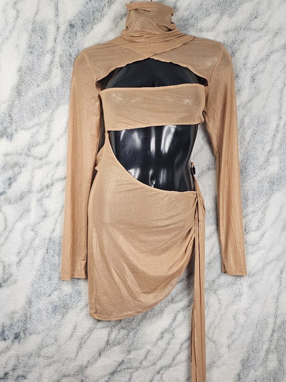 Club Exx XXL Gold Burning Man Festival Cut Out Metallic Sheen Sheer Dress Mask